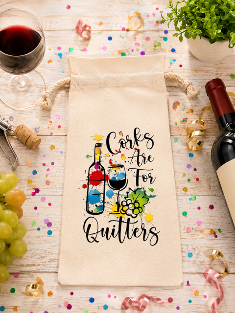 Beautiful canvas drawstring wine bottle bag, ideal for a gift.