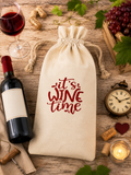 Beautiful canvas wine bottle bag ( It's wine time )—ideal for gifting.  Size: 5.9" x 13.7"