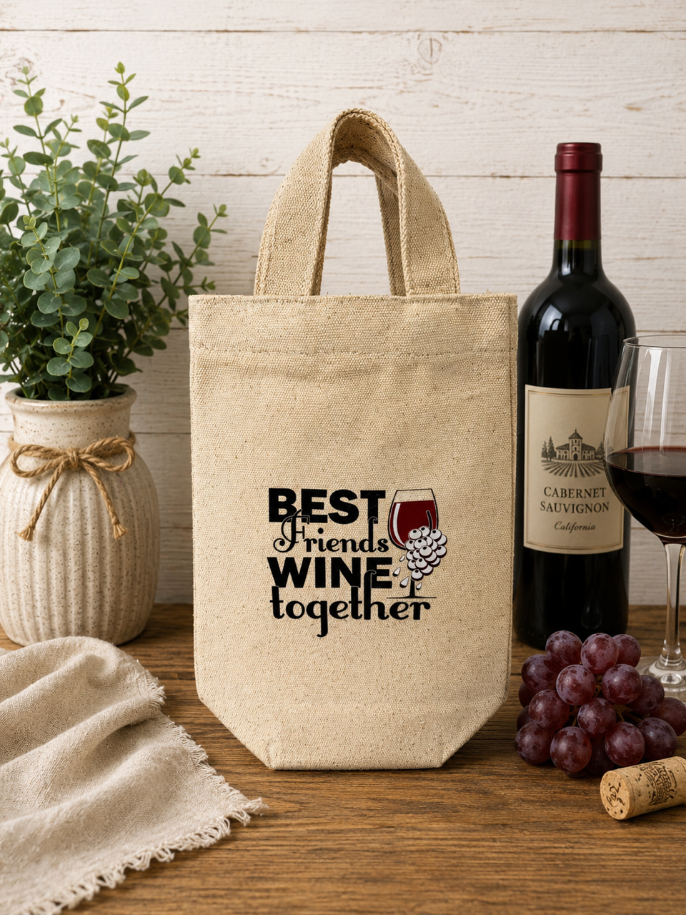 Wine Bottle Gift Bag | Reusable Canvas Wine Tote