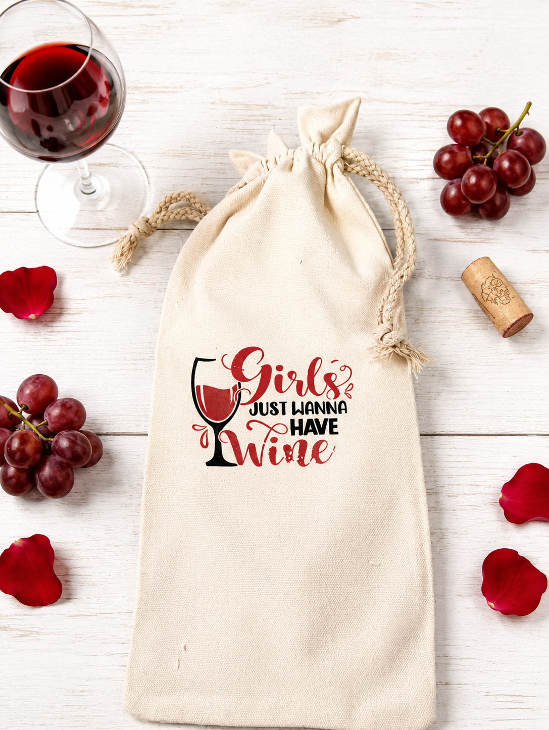 Beautiful canvas wine bottle bag ( Girls Just Wanna Have Wine )