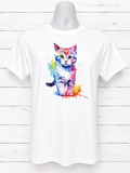 Short-Sleeve T-Shirt Featuring a Beautiful Multicolored Walking Cat