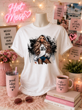 "Hot Mess" short-sleeved shirt for girls, worn with a sweater and a hand in the shorts pocket