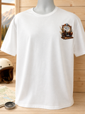 Short-sleeve T-shirt with motorcycle design Adventure Awaits, logo on the left