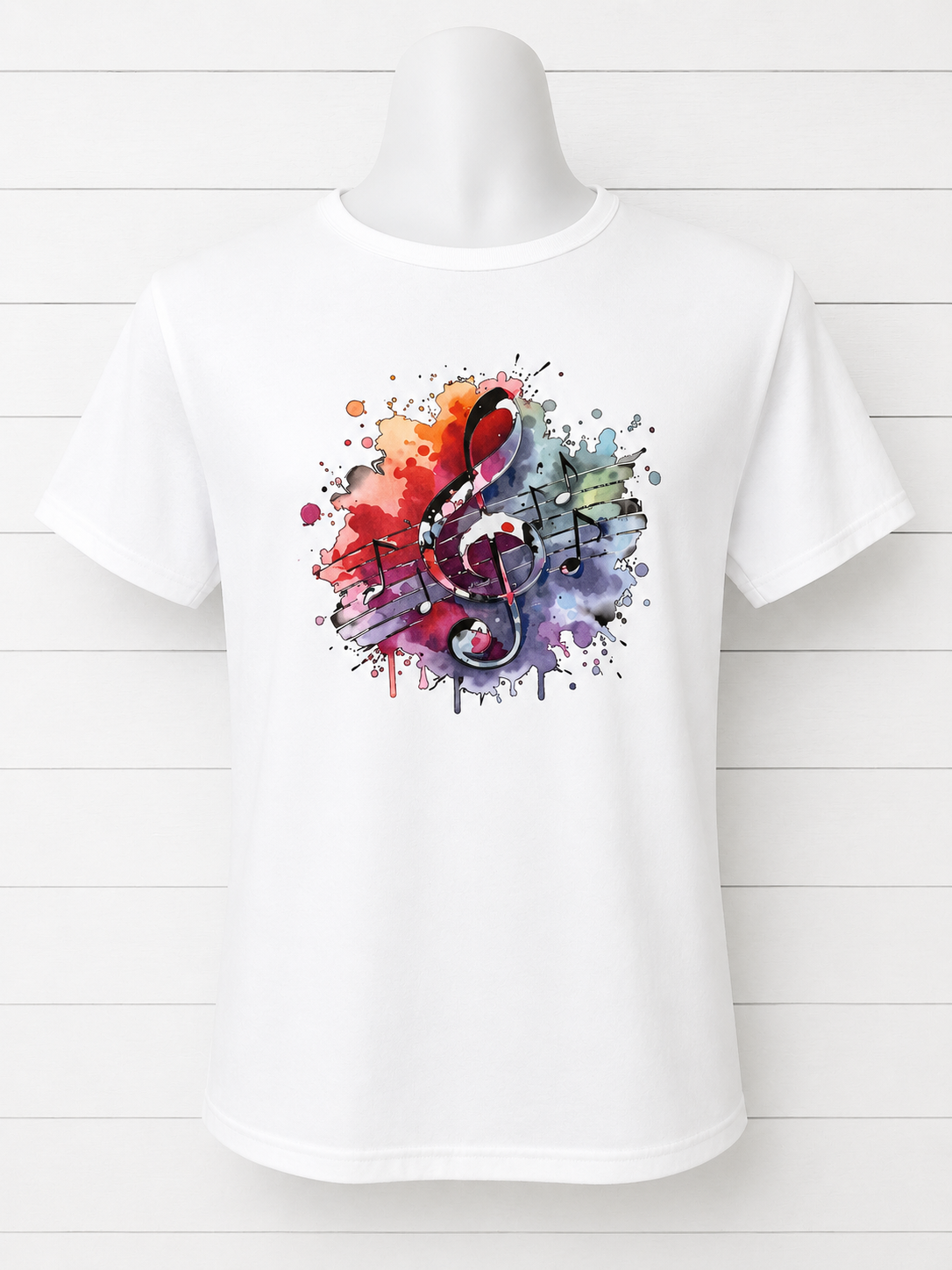 Beautiful short-sleeved T-shirt with a musical note design