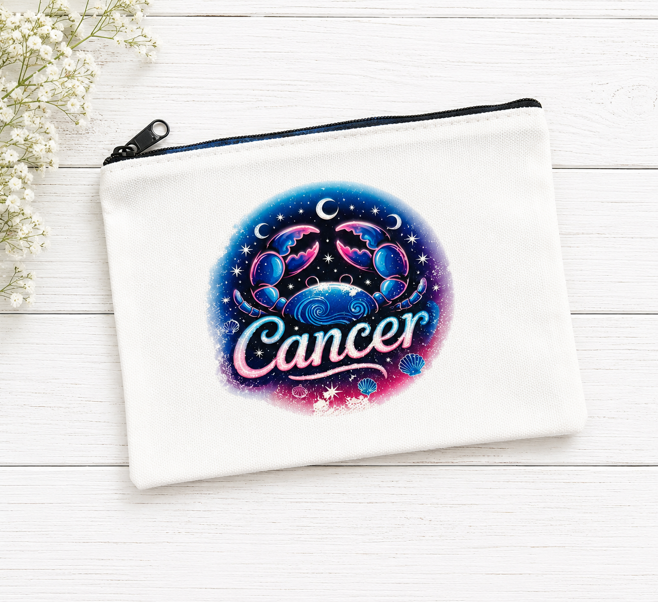 Canvas zippered case or pencil case (Black Zodiac Cancer logo)