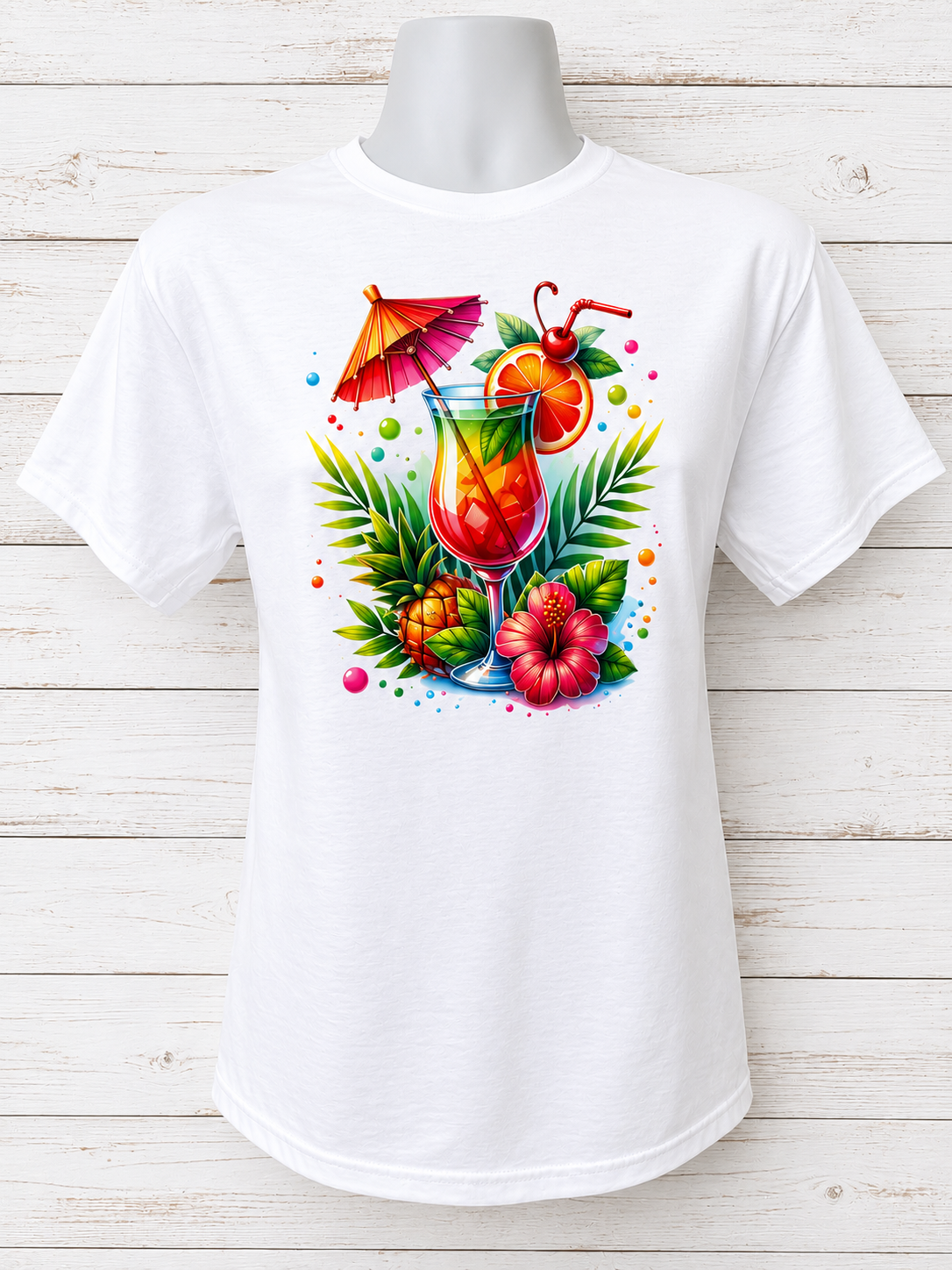 Cocktail-style T-shirt with a nasturtium flower
