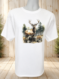 Short-sleeve T-shirt with a deer-in-the-forest design