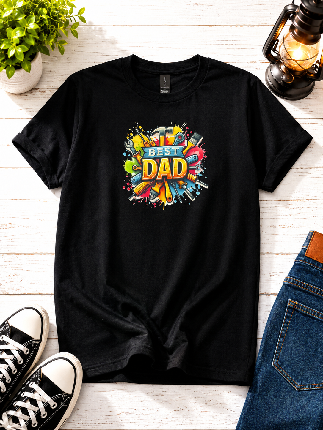 Beautiful short-sleeve shirt with a "BEST DAD" tool design.