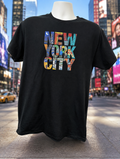 A beautiful short-sleeved shirt featuring a "NEW YORK CITY" design, with a cityscape pattern inside each letter.