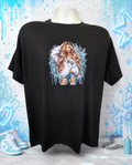 Short-sleeve T-shirt featuring a "Hot Mess" girl design; available in turquoise backgrounds