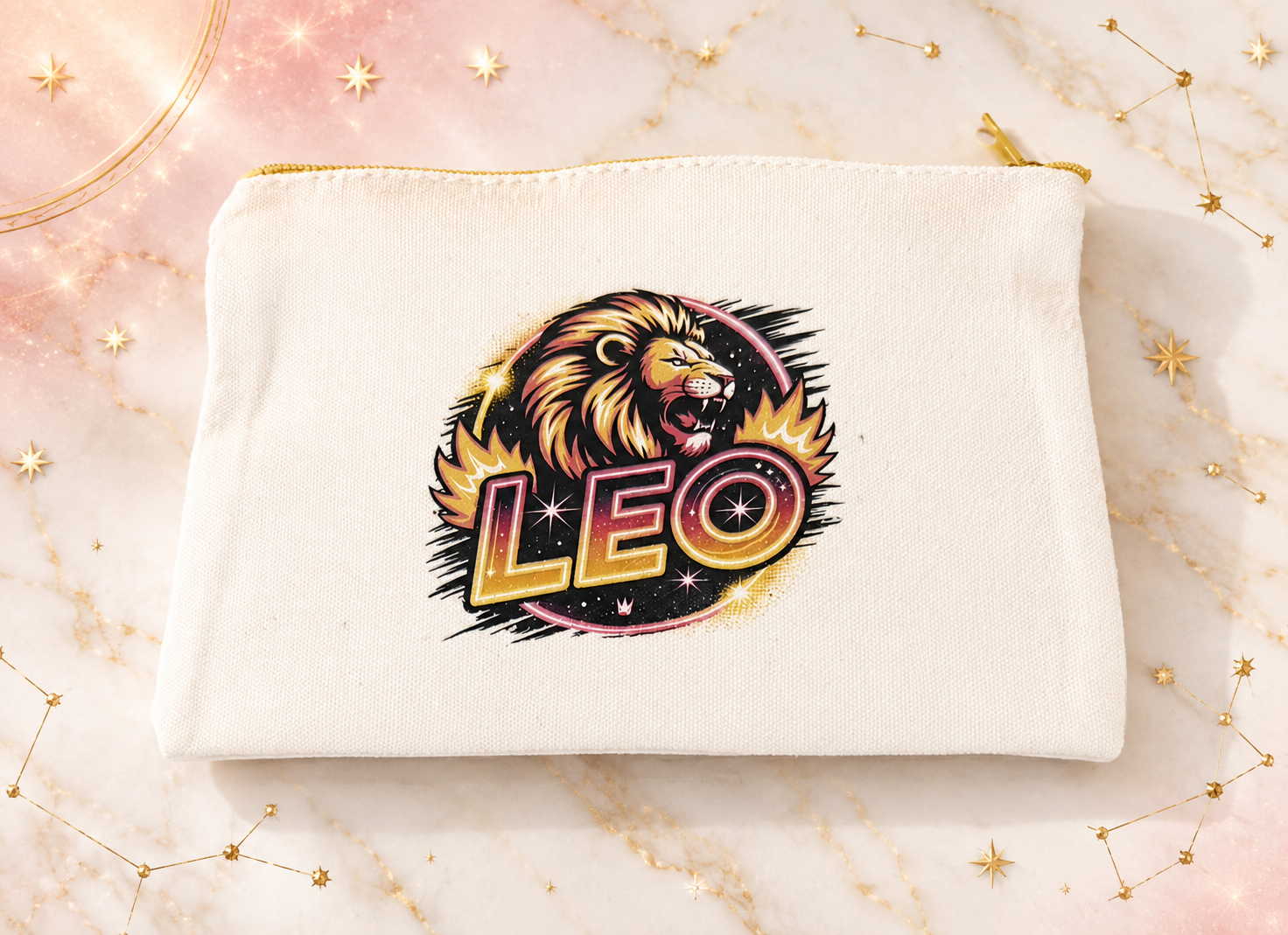 Canvas zippered case or pencil case (Black Leo zodiac sign logo)
